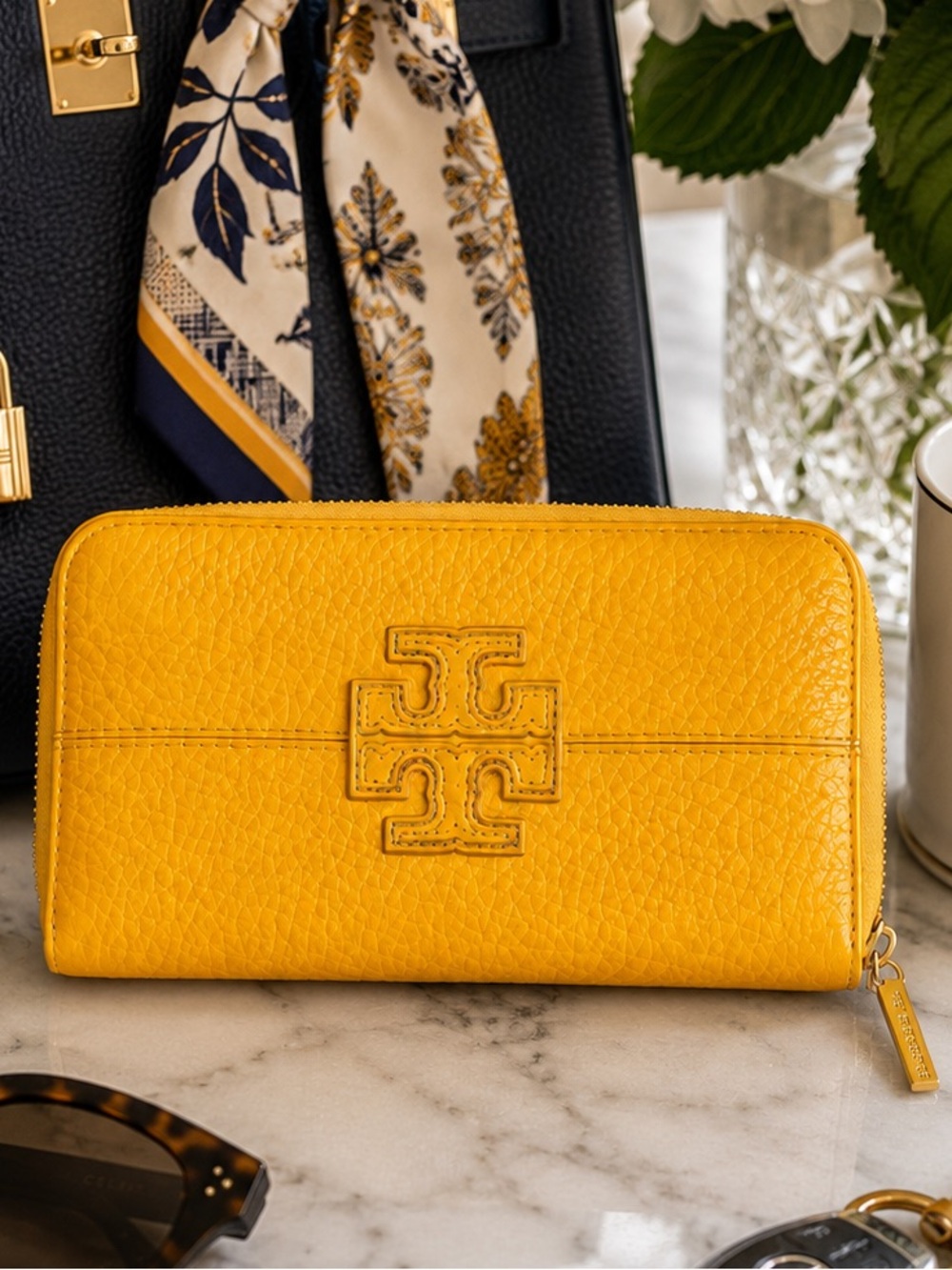 Tory Burch Stacked T Zip Continental Wallet Golden Yellow Leather